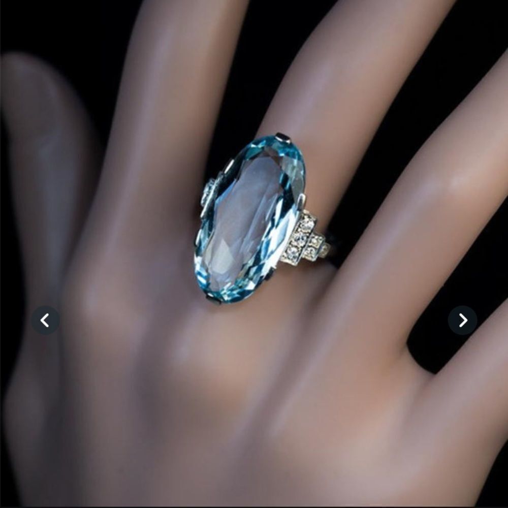 Simulated Blue Topaz & Sterling Silver Ring - Picture 9 of 11